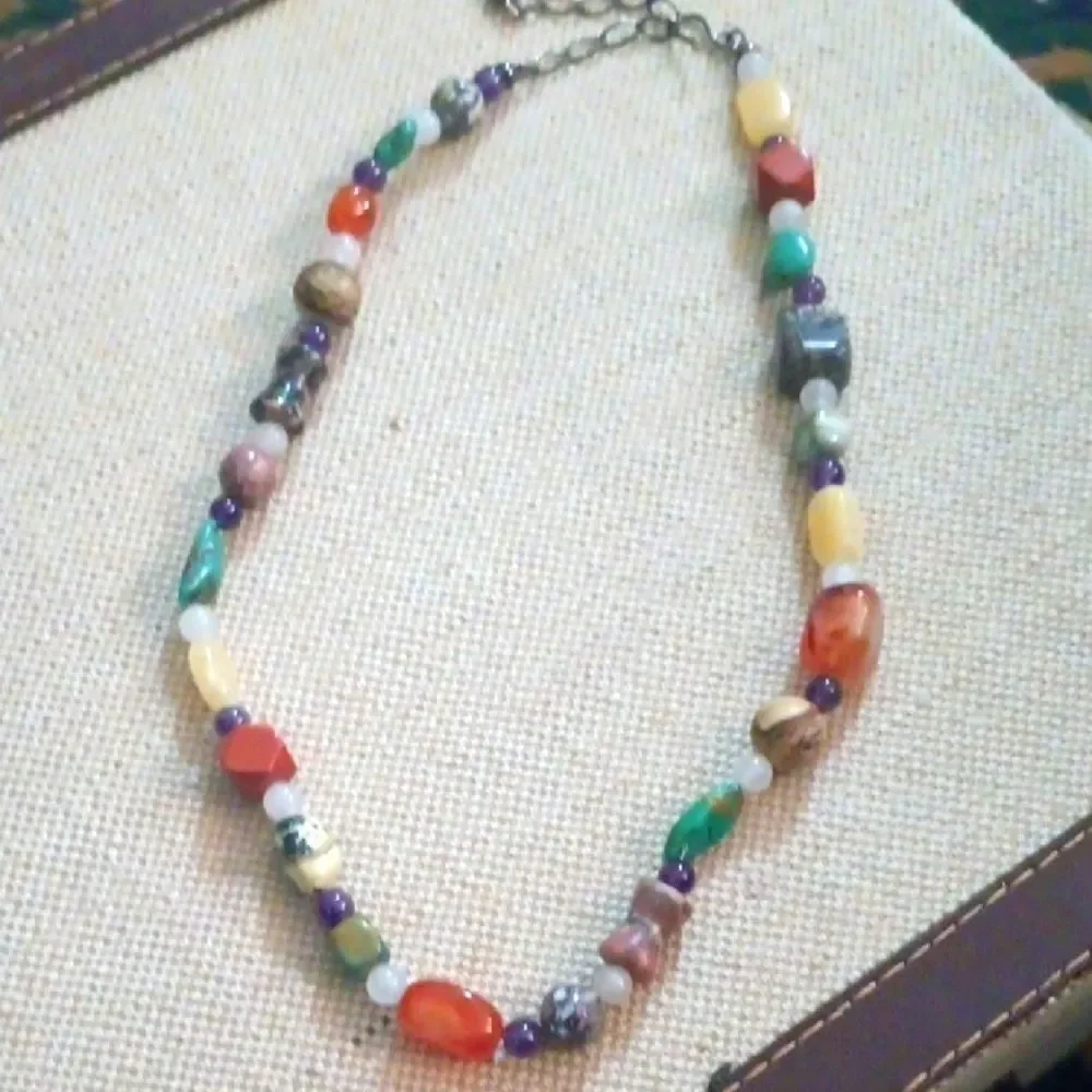 Vintage Multicolor Glass Beaded Necklace Adjustable 10 inches